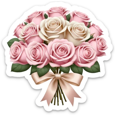 beautiful large aesthetic bouquet of roses in vintage style of white and powder pink color obligatory pearl beige silk ribbon  sticker