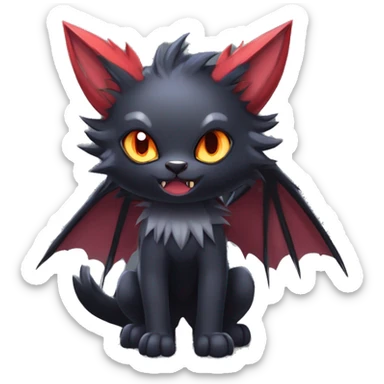   cool edgy pretty kawaii beautiful fantasy anime-style dark animal vampiric Litten-Zoroark-Nargacuga-cat-hybrid Fakemon with big fangs and bat-ears full body sticker
