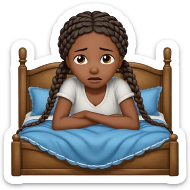 Black woman with braids in a big king size bed by herself crying sticker