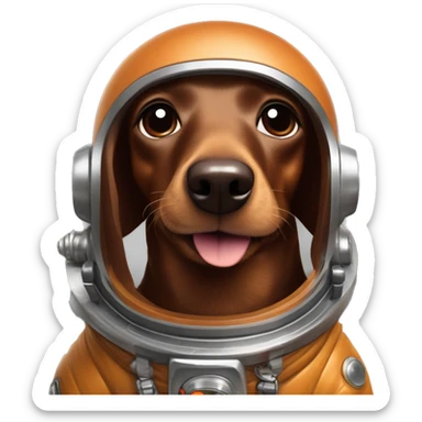 Sausage dog in a space suit with tongue hanging out. Classic brown chocolate coloured dog with cute puppy eyes. sticker