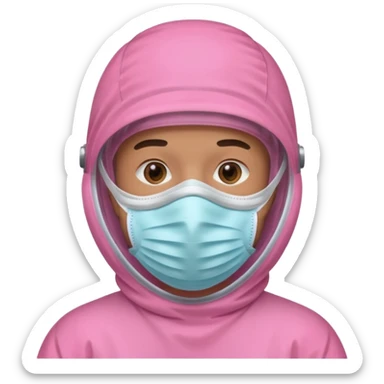 man in pink protection clothes with full-faced pink mask covered whole face sticker