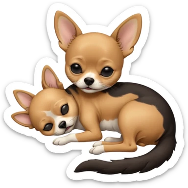 A high-resolution photo-realistic digital illustration of a cute mainly  black and tan chihuahua with eyes closed shut sleeping lazily on the ground sticker