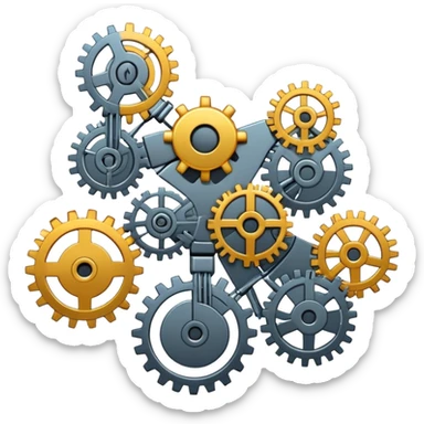 an emoji representing automation. The design should feature interconnected gears, robotic arms, or circuit lines to symbolize automatic processes. Include arrows or flowcharts to show movement and system efficiency. Use modern, minimalist style with metallic or tech-inspired colors sticker