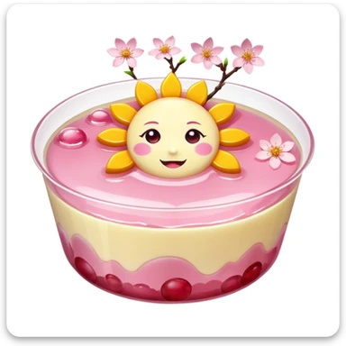 Sakura pudding shaped like a sun with cherry blossom decoration sticker
