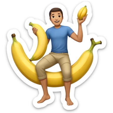 naked man with a big banana sticking up from between his legs sticker