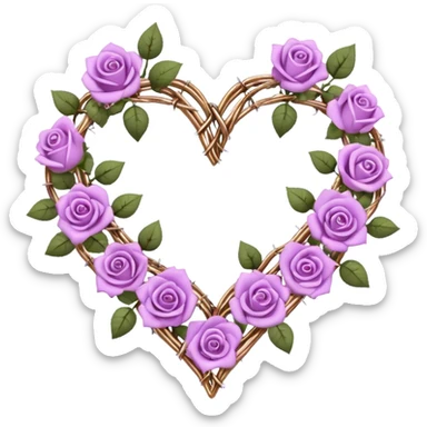 heart shape made out of barb wire vines with purple roses with tiny pastel pink-white-gold crystals hanging  sticker