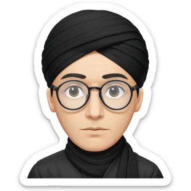 A kashmiri  criminal daku whose white face is somewhat triangular and  wears specs sticker