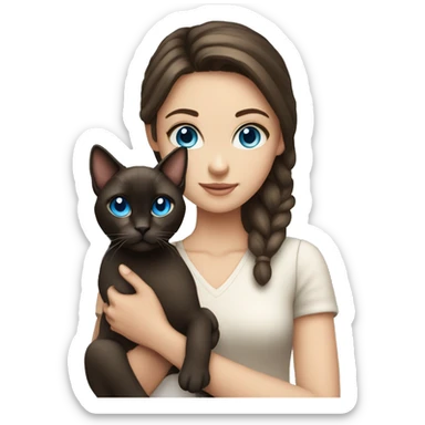 brunette girl blue eyes holding siamese cat sticker