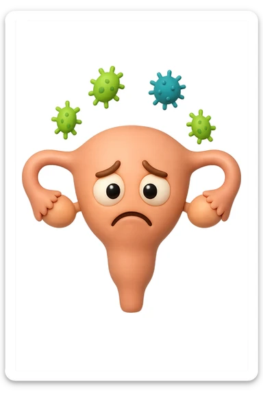 EMOJI STILE IPHONE 3D DI UTERO 3D CON ESPRESSIONE TRISTE  IN VOLTO MENTRE SOPRA LUI FLUTTUANO BATTERI, FAGLI ANCHE LA PARTE BIANCA DEGLI OCCHI, NON SOLO LA PUPILLA sticker