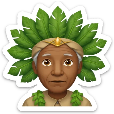 a old black man with jungle wearing a large leaf headgear bye  sticker