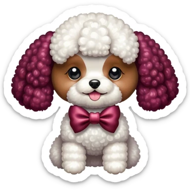Maroon bow with glitter and a toy poodle  sticker