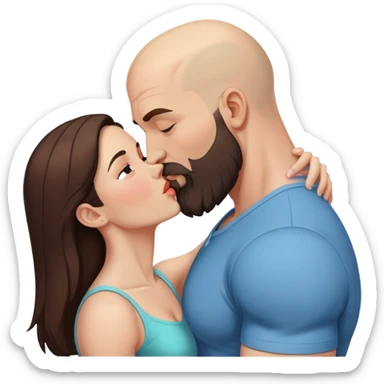 Muscular Bald man with a beard passionately kissing his young brunette wife  sticker