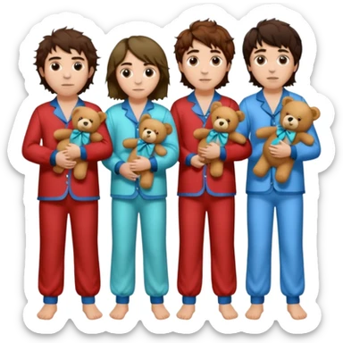 the four members of the band greta van fleet wearing pajamas and holding teddy bears sticker