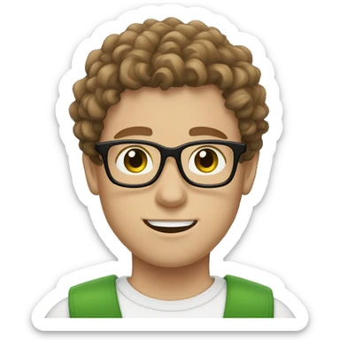 white boy with brown curly hair snd with glasses green eyes hair shaved on the sides sticker