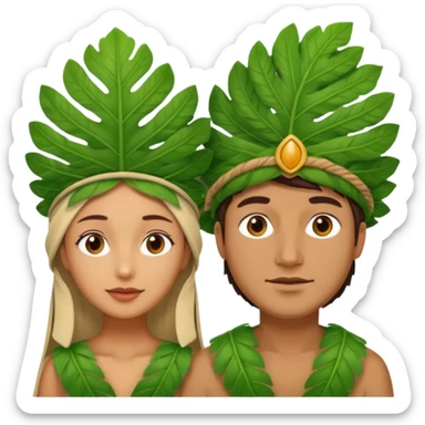 an woman man with jungle wearing a large leaf headgear bye  sticker