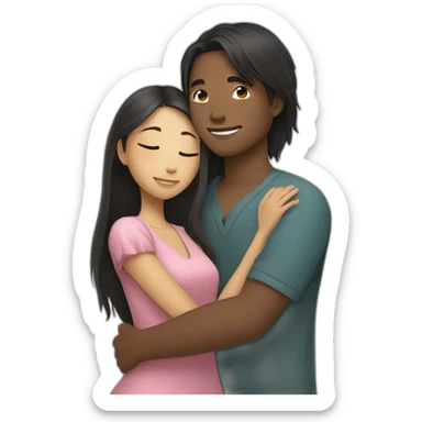 African young man hugging asian girl with long hair sticker