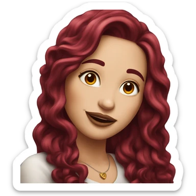 Beautiful tattooed  burgundy long haired woman blushing in love sticker