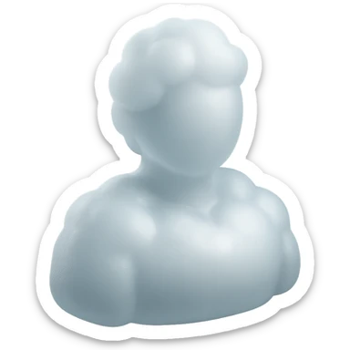 shoulder-up person fully made of white fluffy convex clouds, matte glass style sticker
