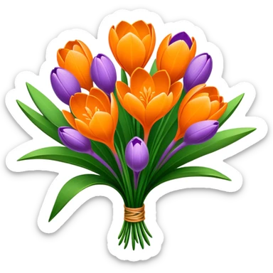luxuriant, big bouquet Crocus Orange, stem, leaf sticker