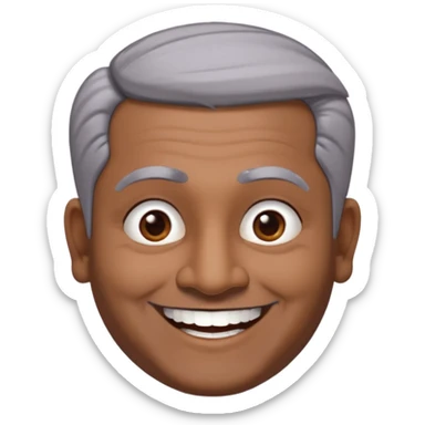50 yr old indian man, dark skin, grey hair, big smile, white teeth, chubby, no moustache, clean shaven, young style hair, bindy, hair brushed up sticker