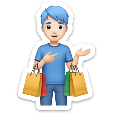 man with blue hair holding shopping bags sticker