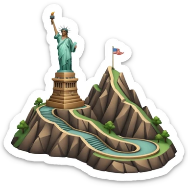 Montaña con con la estatua de la libertad con subida en curva zigzag sticker