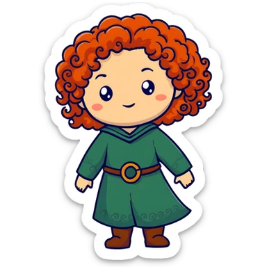 Merida from Brave with extremely long wild curly red hair and face completely covered with freckles sticker