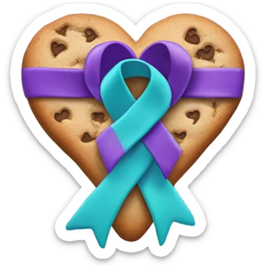 Purple teal Suicide awareness ribbon on heart cookie sticker
