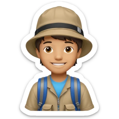 a young student boy with the backpack with bucket hat sticker