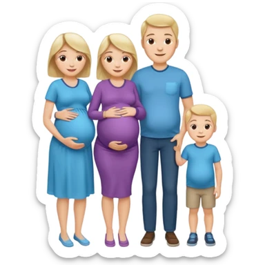 I want a couple. Only the wife is pregnant. Both the husband hand wife family are stand behind them. No kids sticker