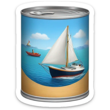 Realistic can of tuna showing a sailing boat sticker