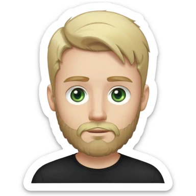 tech bro with blonde hair, pale green eyes, and beard. And black shirt with no color on it. sticker