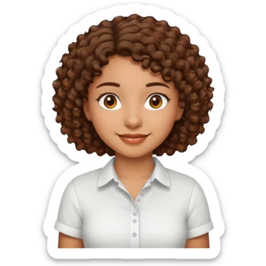 A Latina girl with brown eyes and short curly hair with a white shirt A brown skin girl with short curly coils brown hair with brown eyes with a white shirt a kinda brown skin girl with brown wavy hair with highlights with brown eyes with a light yellow shirt sticker