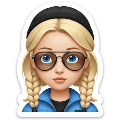 girl with pigtailed blond hair
with blue eyes and aviator sunglasses

wearing a black plain beanie sticker