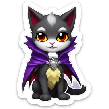 Anthro-Cute-Edgy-Cool-Vampiric-Batty-Cat-Black-Purple-Red-Grey-White-Yellow-Contrast-Colors-Fantasy-Fur-Sona-Chibi-Shiny-Fakémon-Hybrid with horns and fangs and collar full body sticker