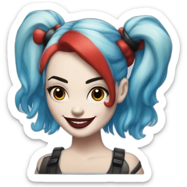 Margot Robbie as Harley Quinn with blue and red hair sticker