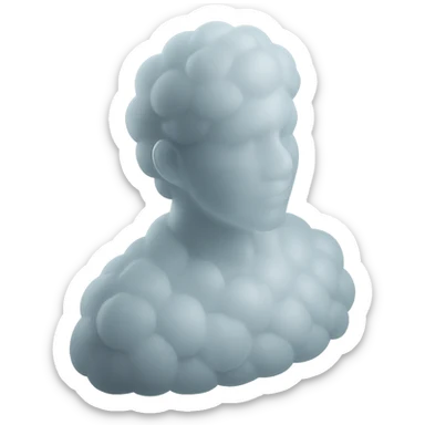 person looking straight, fully made of white fluffy convex clouds, shoulder up, matte glass style sticker