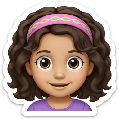 close-up of smiling toddler face only with big eyes, medium skin tone, dark wavy hair, and a hair band, no body sticker