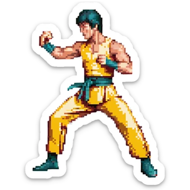 Bruce Lee mid-action performing a Jeet Kune Do move sticker