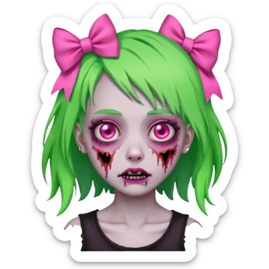 girl-zombie,with-neon green-hair,pink-bows sticker