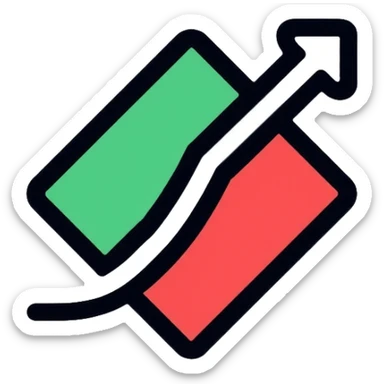 A diamond shape (rhombus) divided by an ascending graph line, with the lower part red and the upper part green, representing price movement sticker