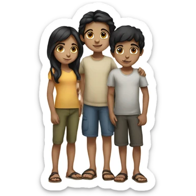 3 middle eastern children standing together. give them black hair and olive skin. sticker