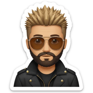 biker gang with sunglass and rugged guy bearded spicks hair black jacket sticker