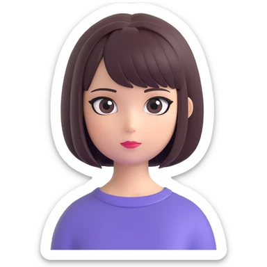 Make the alt-girl look like Samsung Sam, with a cute expression, bob haircut, drawn eyeliner, only the head and hair, no neck, keep background transparent in 3D emoji style. sticker