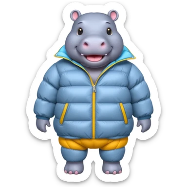 a full body of cute hippo with puffer sticker