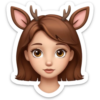 Make a cute girl deer with brown hair and big brown eyes give her cute lashes sticker