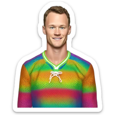 Disco Jonathan Toews wearing rainbow lace shirt sticker