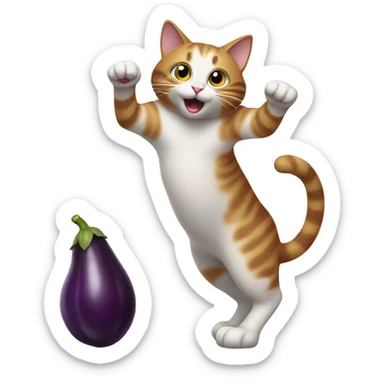 Cat dancing with an eggplant sticker