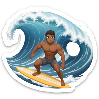 Indo guy dark hair and big muscles but short guy pro surfer surfing abig barrel wave in dark grey swimmers sticker