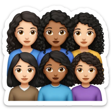 Three girls, one medium skin tone and with short black straight hair, other one with dusky skin tone and black long curly hair, and other girl with dusky skin tone and long wavy black hair  sticker